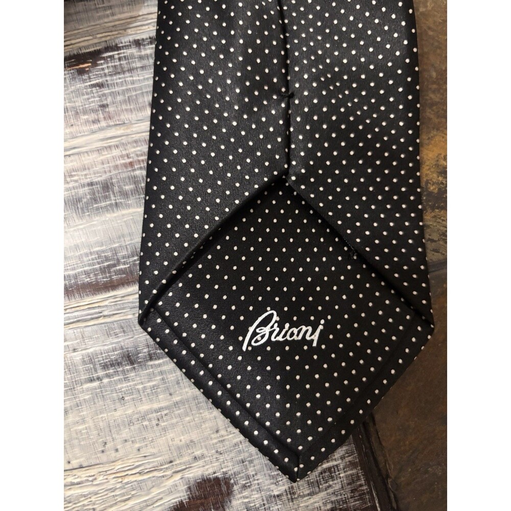 Brioni Men's Micro Polka Dot Silk Tie Black And White Elegant Business Classic - Picture 2 of 10